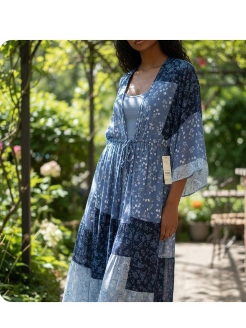 No Boundaries Blue Patchwork Floral Kimono Maxi